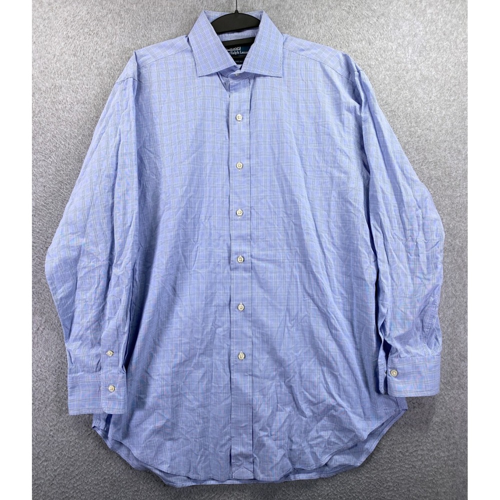 Polo Ralph Lauren Men's 16 32/33 Regent Classic Fit Blue Plaid Dress Shirt